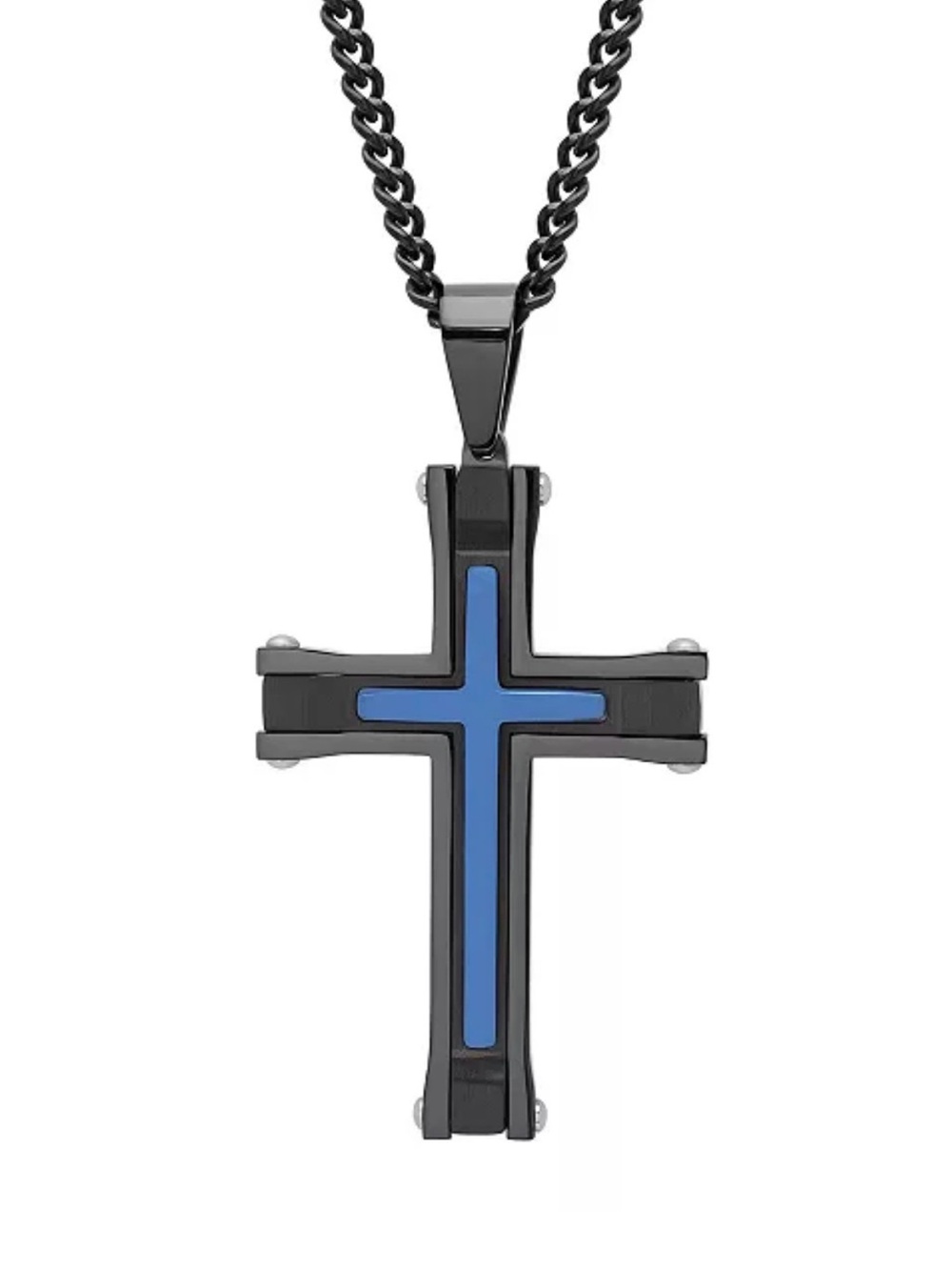 Men's Stacked Cross Pendant Necklace Blue/Black